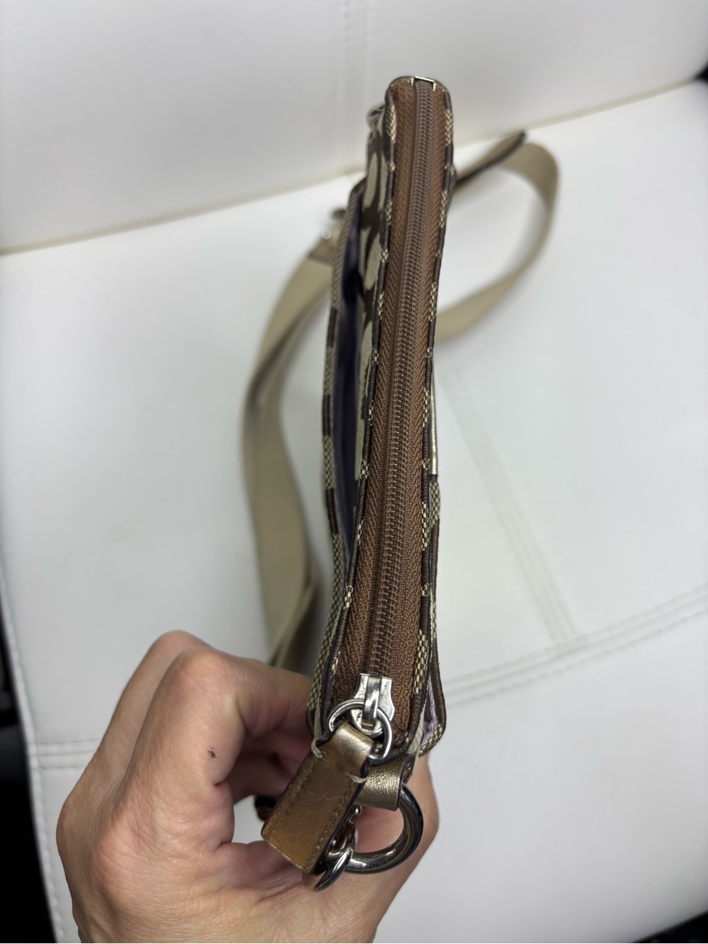 Coach Signature Stripe File Bag / Crossbody Pouch in Brown & Gold - Picture 6 of 16
